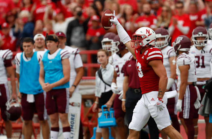 JoJo Domann interception celebrate 2021 vs. Fordham USATSI_16685864